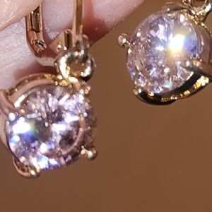 Round Faceted Pink Stone Earrings